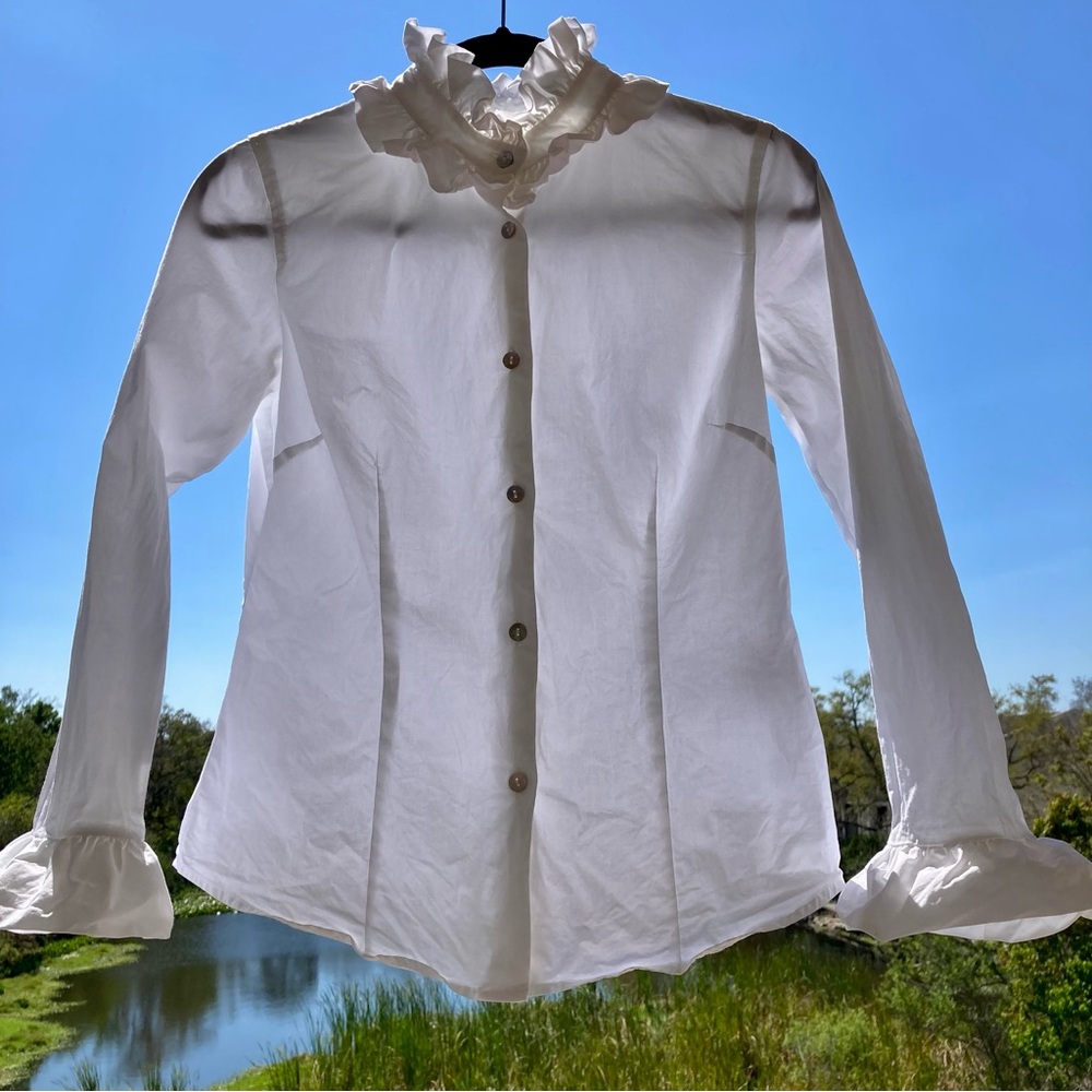 sara campbell top blouse white cotton vintage retro style Size:4